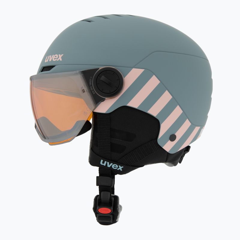 Cască de schi pentru copii  UVEX Rocket Visor Jr rhino/blush matt/mirror silver/lasergold lite 3