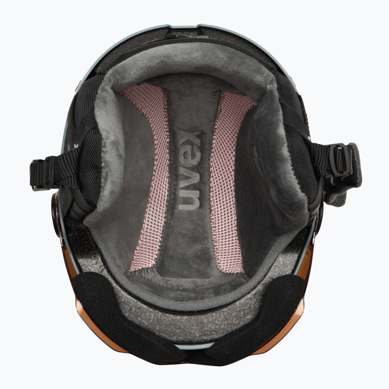 Cască de schi pentru copii  UVEX Rocket Visor Jr rhino/blush matt/mirror silver/lasergold lite 5