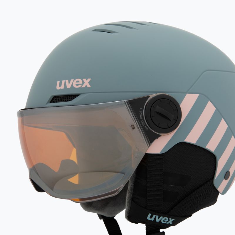 Cască de schi pentru copii  UVEX Rocket Visor Jr rhino/blush matt/mirror silver/lasergold lite 7