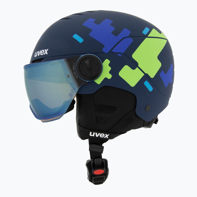 Cască de schi pentru copii UVEX Rocket Visor Jr blue puzzle matt/mirror blue/smoke 3