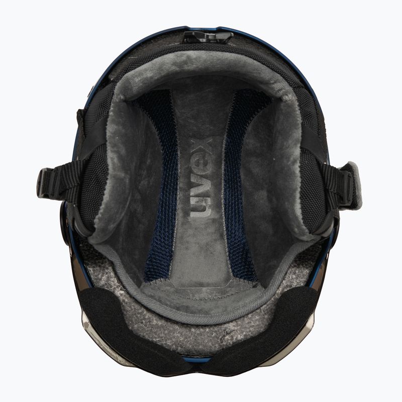 Cască de schi pentru copii UVEX Rocket Visor Jr blue puzzle matt/mirror blue/smoke 5