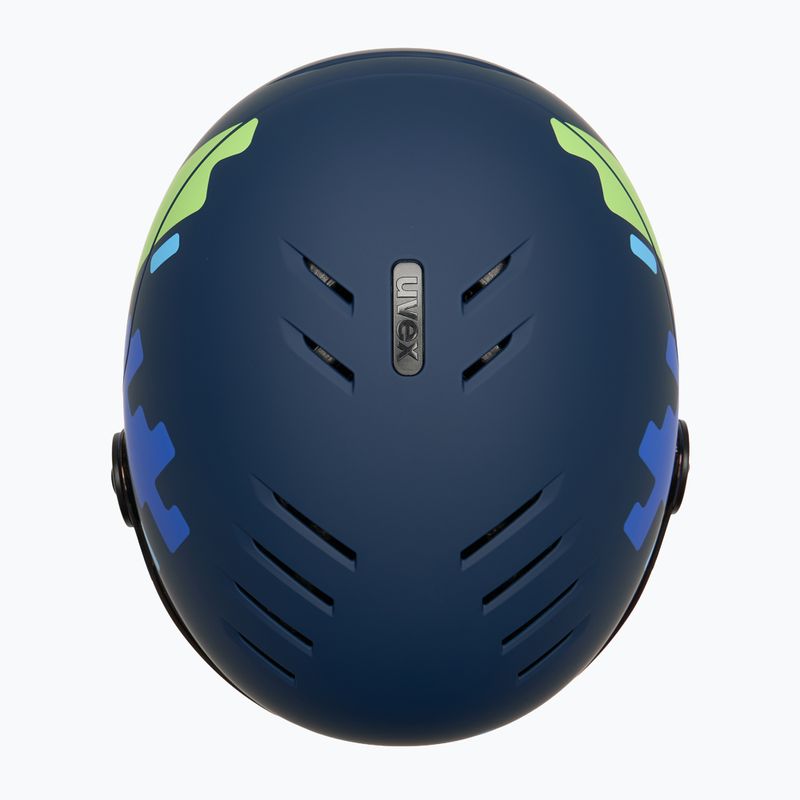 Cască de schi pentru copii UVEX Rocket Visor Jr blue puzzle matt/mirror blue/smoke 6