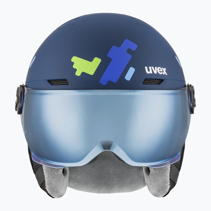 Cască de schi pentru copii  UVEX Rocket Visor Jr blue puzzle matt/mirror blue/smoke 2