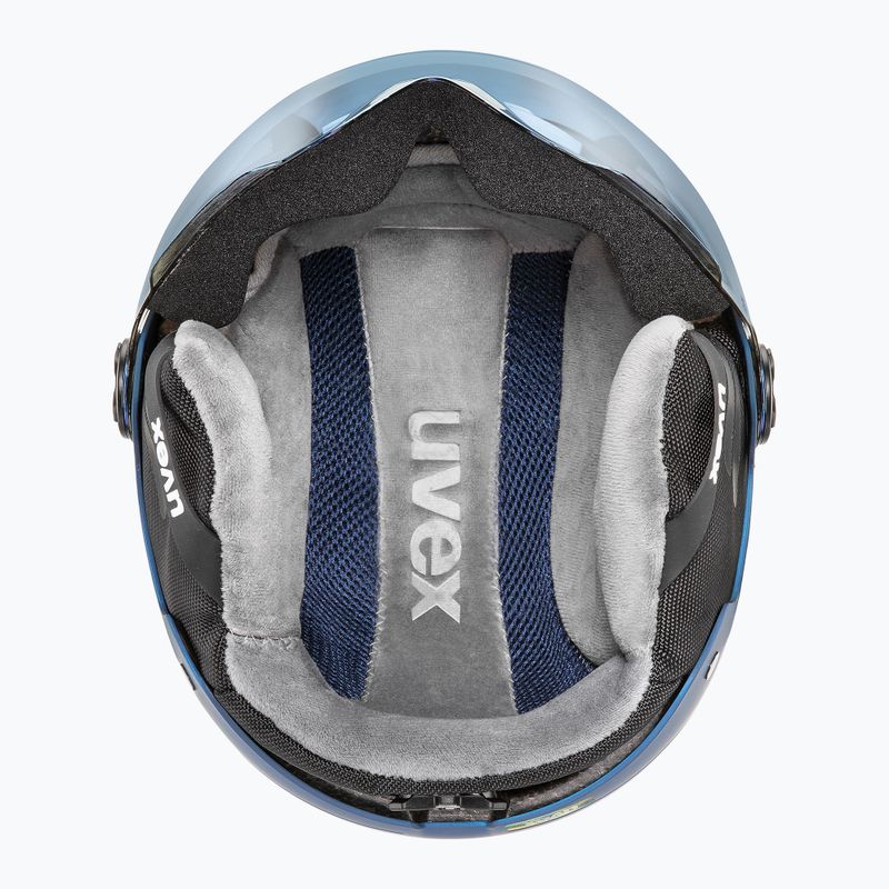 Cască de schi pentru copii  UVEX Rocket Visor Jr blue puzzle matt/mirror blue/smoke 4