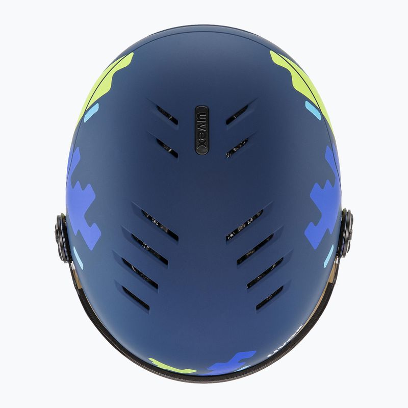 Cască de schi pentru copii  UVEX Rocket Visor Jr blue puzzle matt/mirror blue/smoke 5