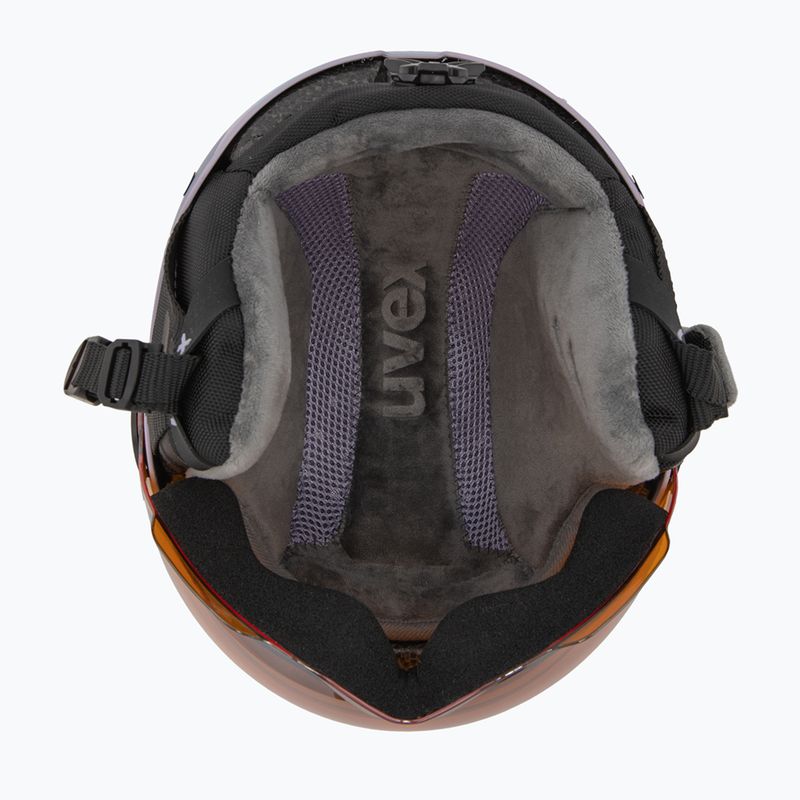 Cască de schi pentru copii UVEX Rocket Visor Jr cool lavender abstract matt/mirrorsilver/lasergold 5