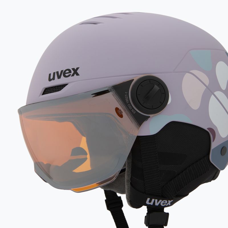 Cască de schi pentru copii UVEX Rocket Visor Jr cool lavender abstract matt/mirrorsilver/lasergold 7