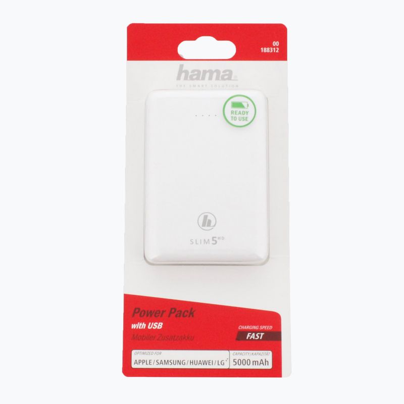 Powerbank Hama Slim 5HD Power Pack 5000 mAh alb 1883120000