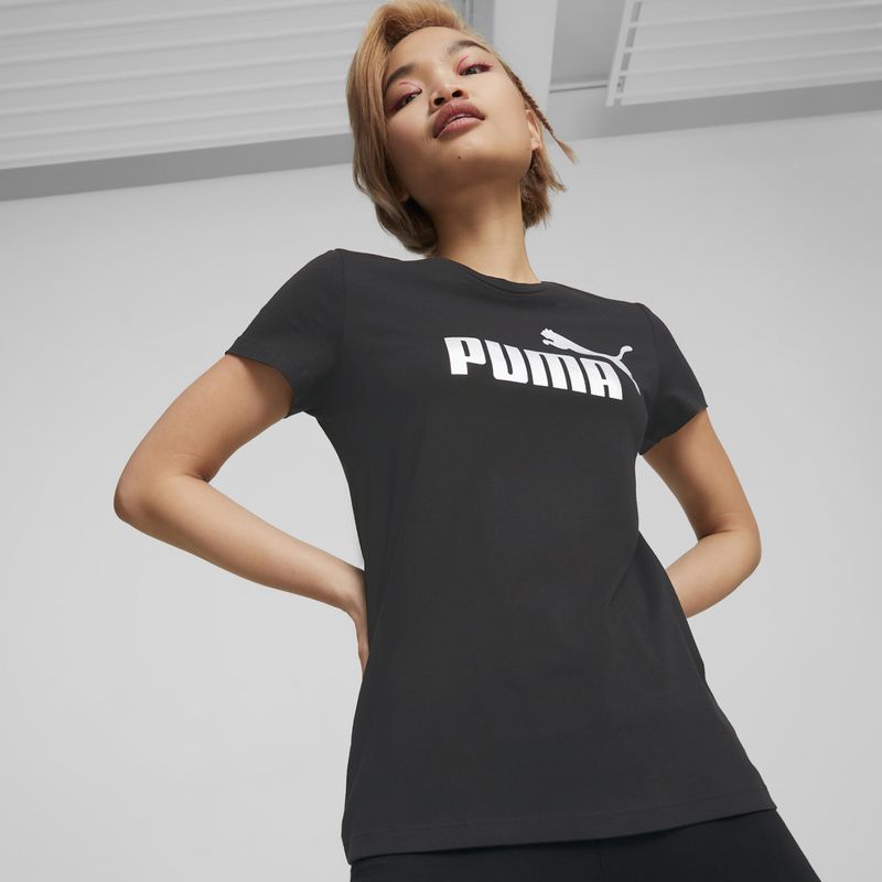 Tricou pentru femei PUMA ESS+ Metallic Logo Tee puma black/silver metallic