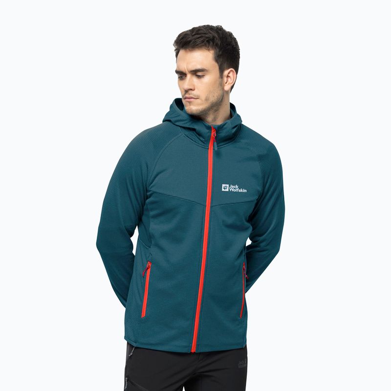 Bărbați Jack Wolfskin Hydro Grid Hydro Grid Hooded FZ fleece sweatshirt albastru 1710002