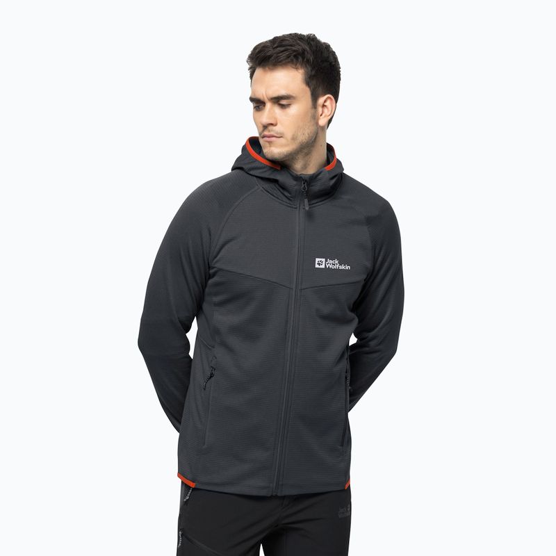 Tricou bărbătesc Jack Wolfskin Hydro Grid cu glugă FZ fleece gri 1710002