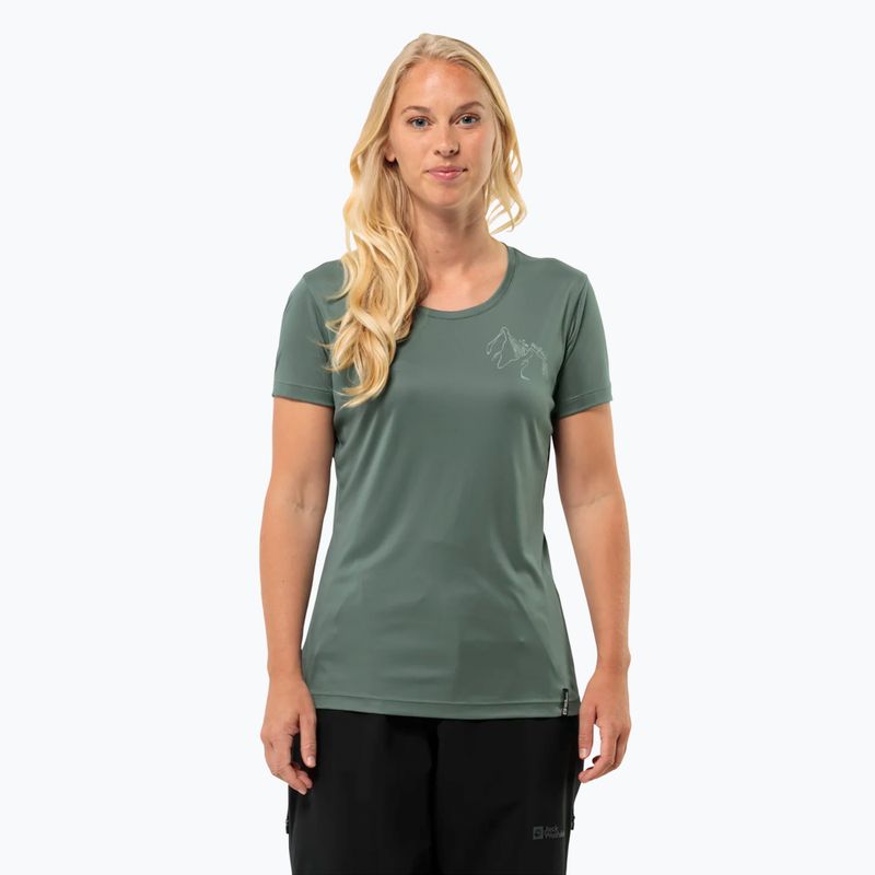 Tricou de trekking pentru femei Jack Wolfskin Peak Graphic hedge green