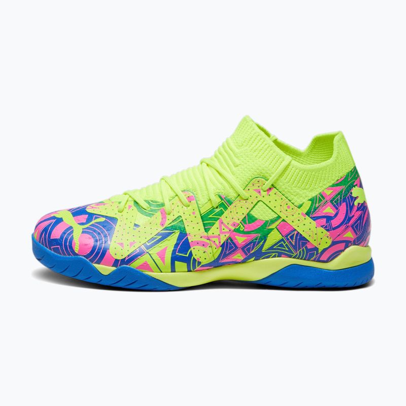PUMA Future Match Energy IT + Mid Jr ghete de fotbal pentru copii ultra albastru/alerta galbenă/roz luminos 11