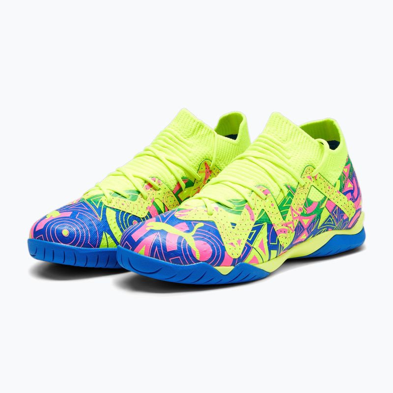PUMA Future Match Energy IT + Mid Jr ghete de fotbal pentru copii ultra albastru/alerta galbenă/roz luminos 13