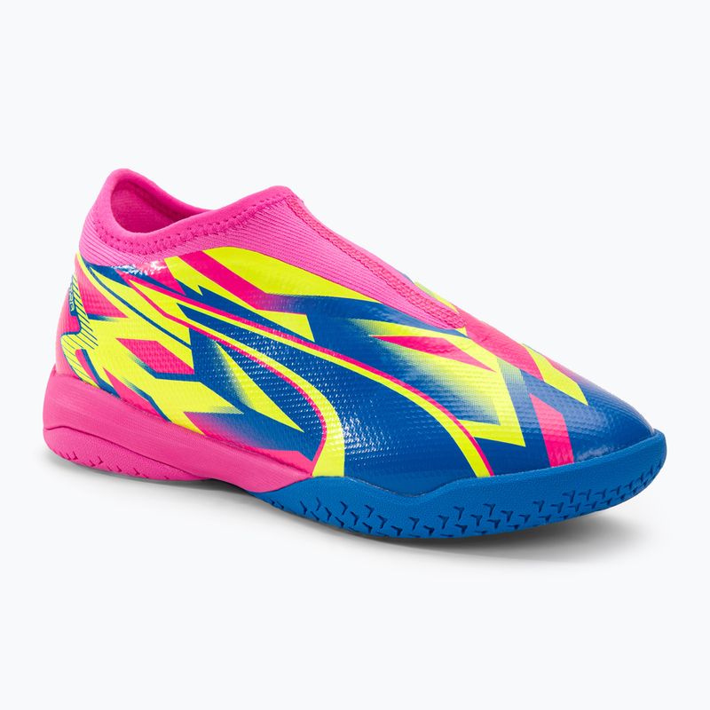 PUMA Ultra Match LL Energy Energy IT+Mid Jr ghete de fotbal pentru copii roz luminos/albastru ultra/albastru/galben alert