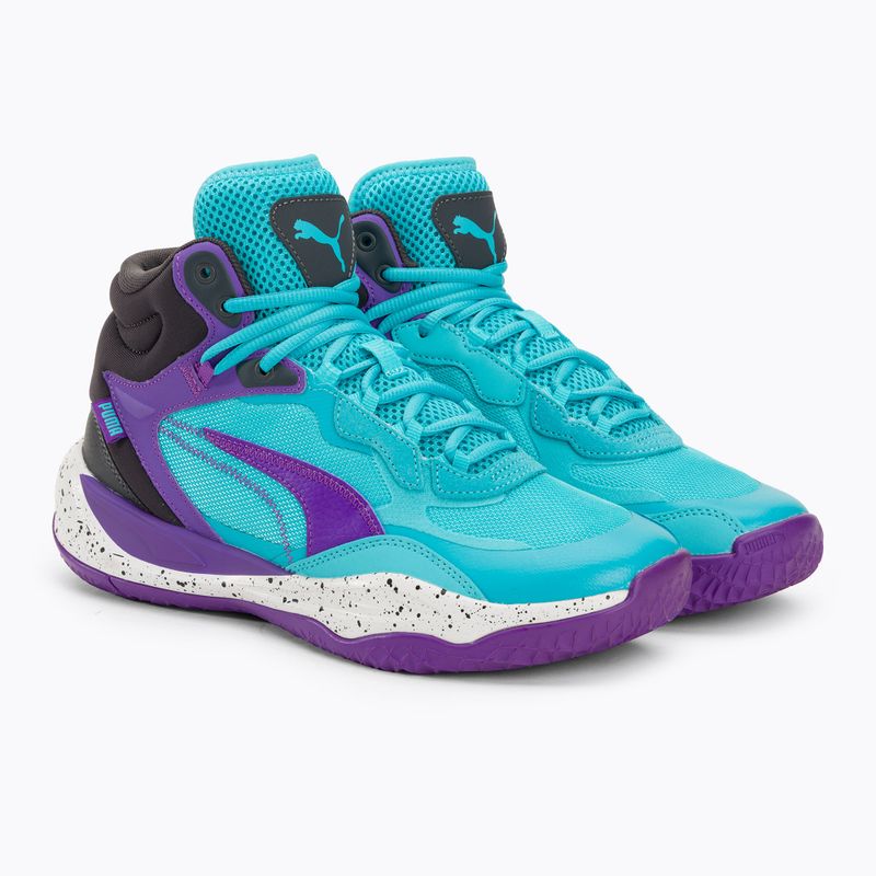 Pantofi de baschet pentru bărbați PUMA Playmaker Pro Mid purpuriu glimmer/bright aqua/strong gray/white 4