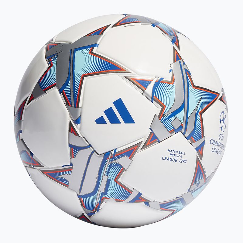 Minge de fotbal adidas UCL Junior 290 League 23/24 white/silver metallic/bright cyan mărime 4