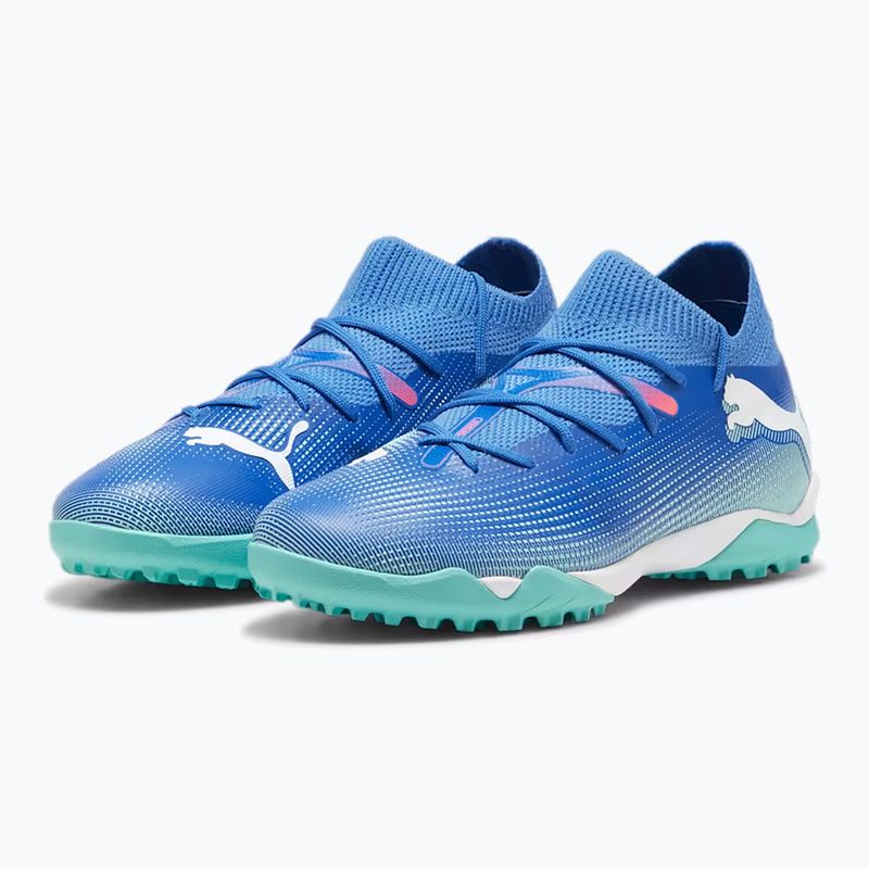 Încălțăminte de fotbal pentru copii PUMA Future 7 Match TT + Mid Jr bluemazing/puma white/electric peppermint