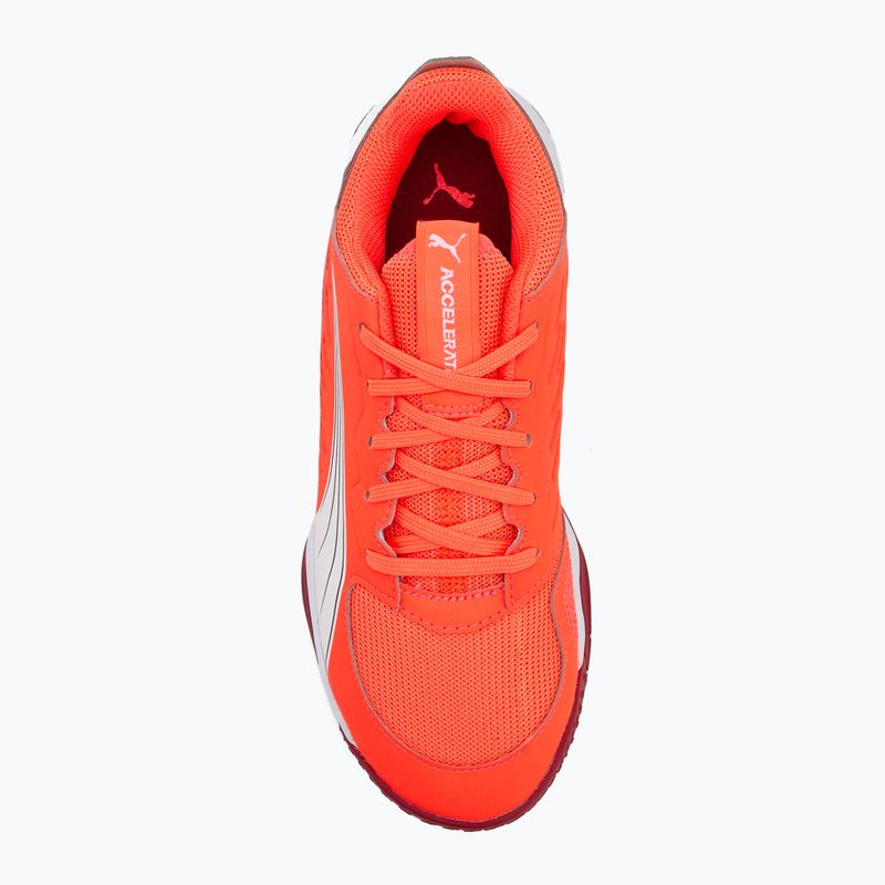 Încălțăminte de handbal pentru copii PUMA Accelerate Jr glowing red/white/dark crimson/black 5