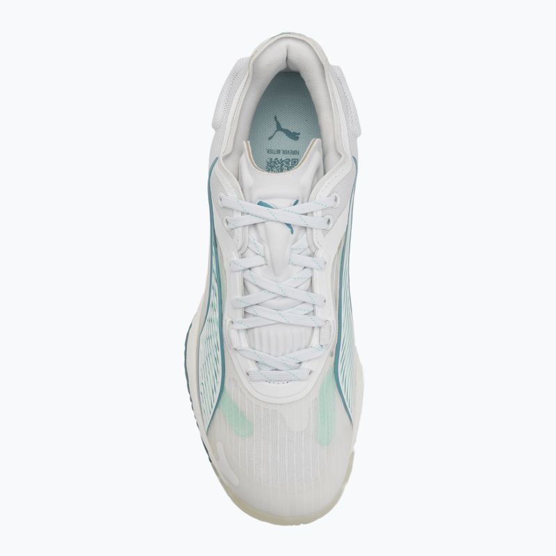 Încălțăminte de handbal pentru femei PUMA Accelerate Nitro SQD 4 Game On puma white/baltic sea blue/fresh water 5