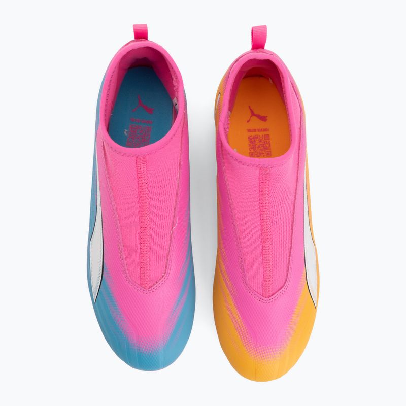 Încălțăminte de fotbal pentru copii PUMA Ultra 6 Match+ LL FG/AG Jr poison pink/puma white/sun stream/bright aqua/puma black 5
