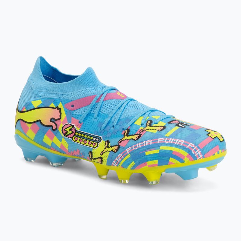 Încățăminte de fotbal PUMA Future 9 Match Advanced Level FG/AG puma white/blue glimmer/pink glimmer/yellow alert