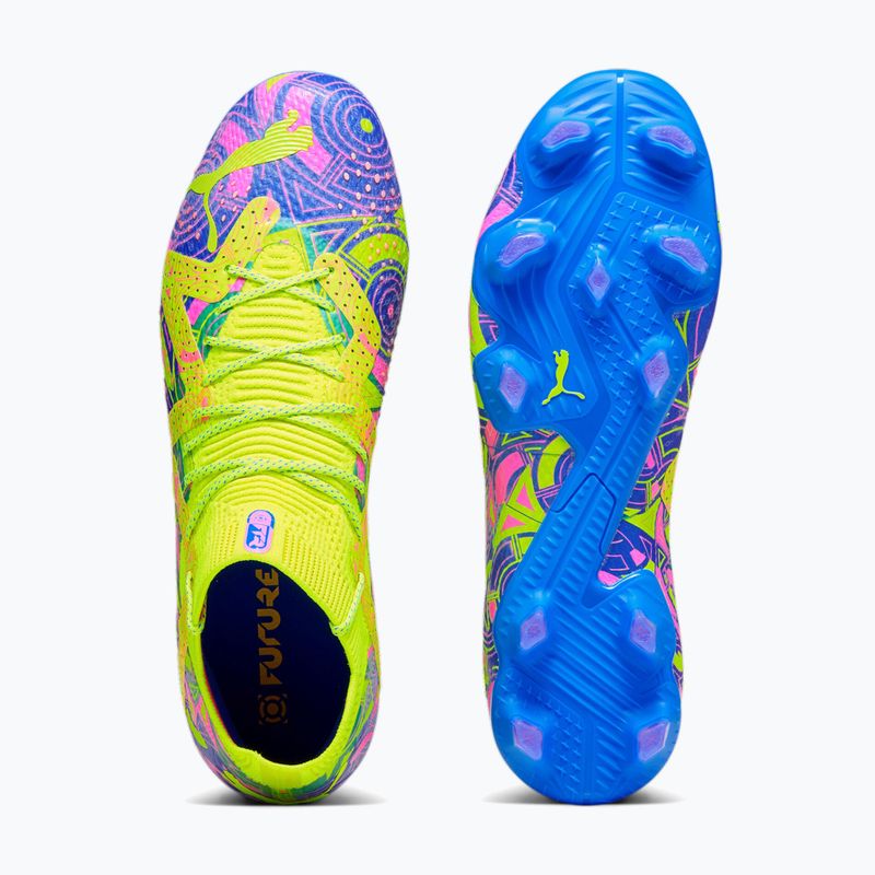 PUMA Future Future Ultimate Energy FG/AG ghete de fotbal pentru bărbați ultra albastru/alerta galbenă/roz luminos 15