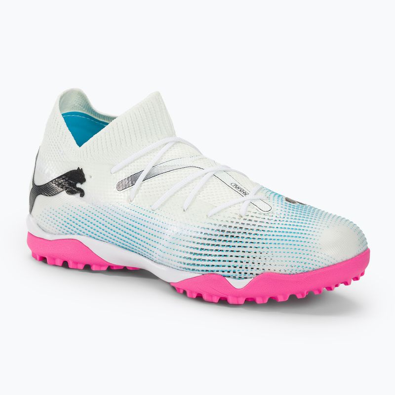 Încălțăminte de fotbal pentru copii PUMA 7 Match TT + Mid puma white/puma black/poison pink