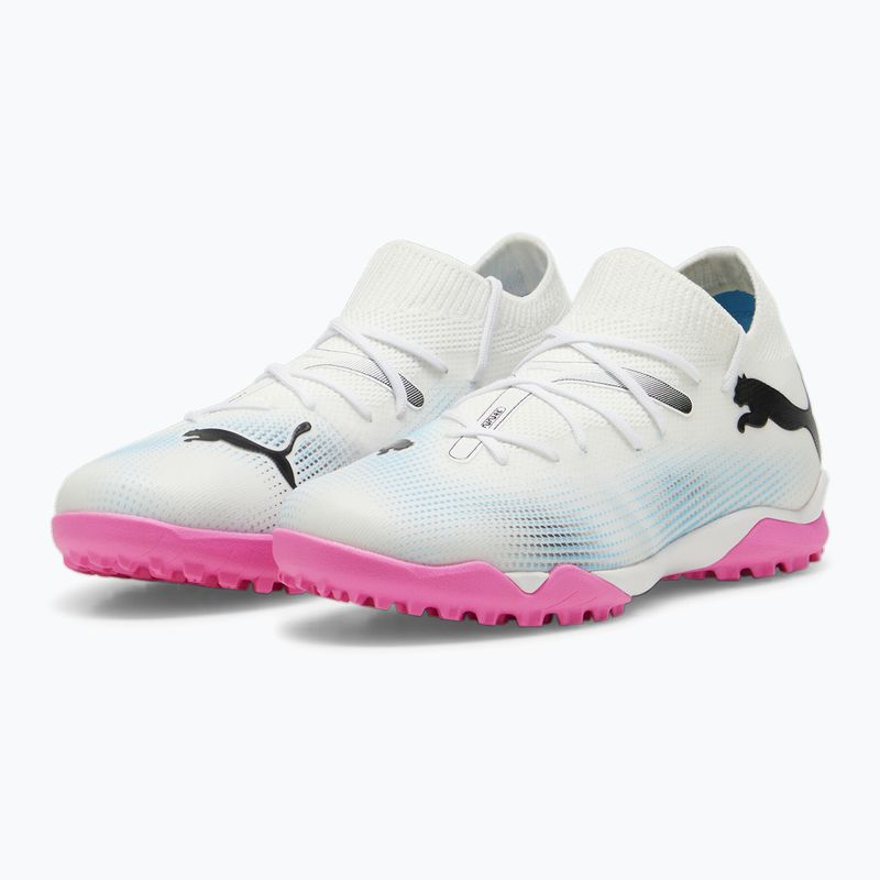 Încălțăminte de fotbal pentru copii PUMA 7 Match TT + Mid puma white/puma black/poison pink