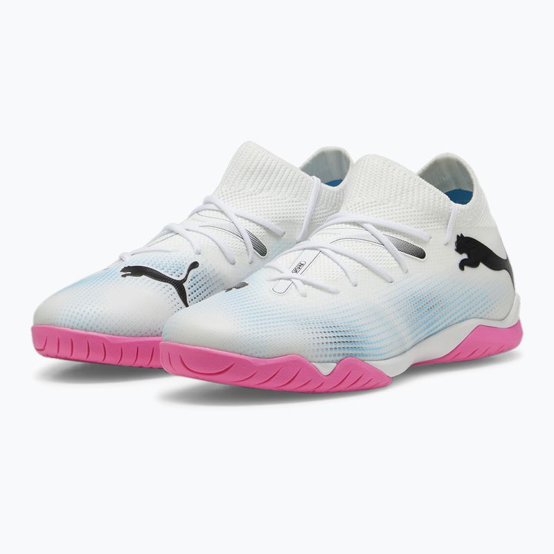 Încălțăminte de fotbal pentru copii PUMA 7 Match IT + Mid puma white/puma black/poison pink