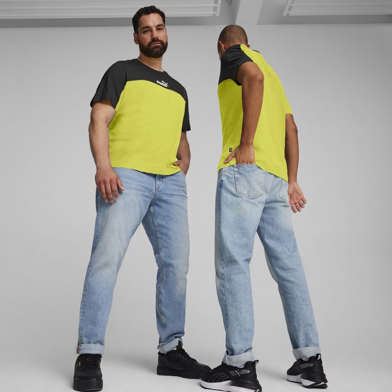 Tricou pentru bărbați PUMA ESS+ Block Tee puma black/lime sheen