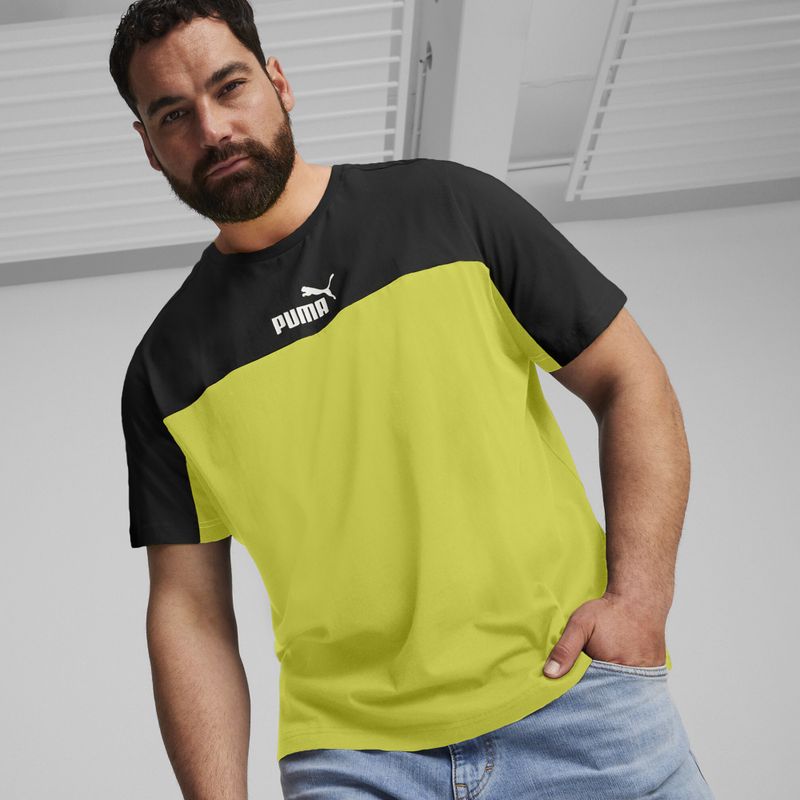 Tricou pentru bărbați PUMA ESS+ Block Tee puma black/lime sheen