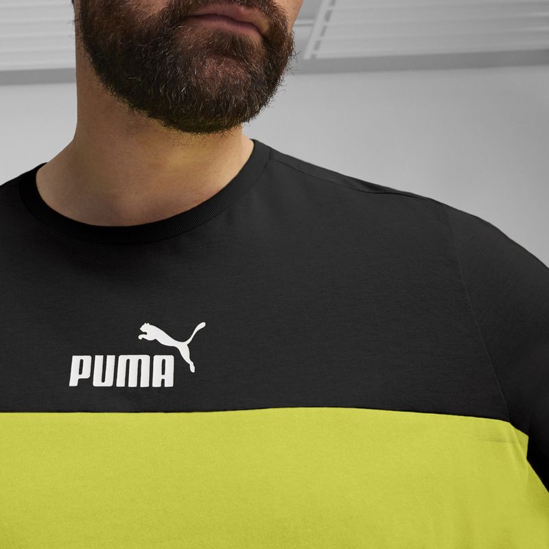 Tricou pentru bărbați PUMA ESS+ Block Tee puma black/lime sheen