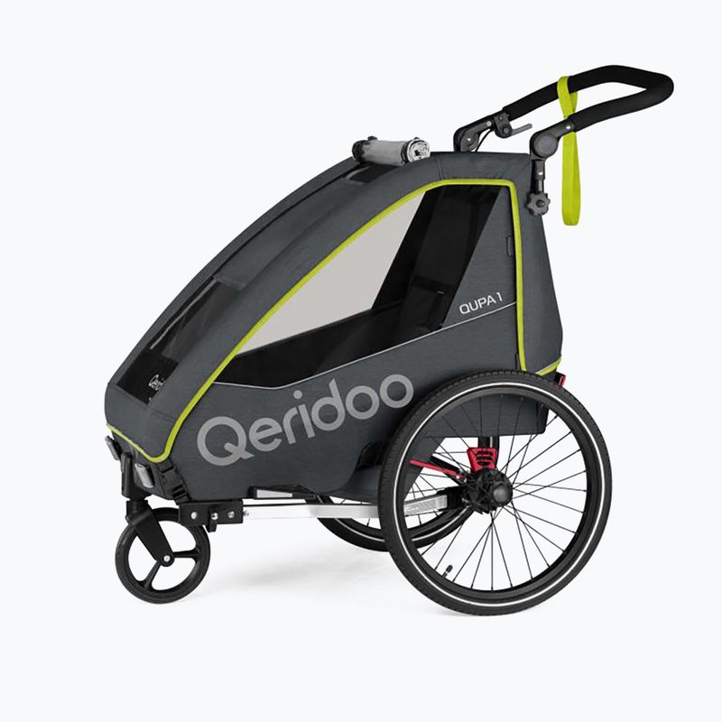 Remorcă de bicicletă pentru o persoană Qeridoo Qupa 1 gri-galbenă Q-QUP1-22-LI