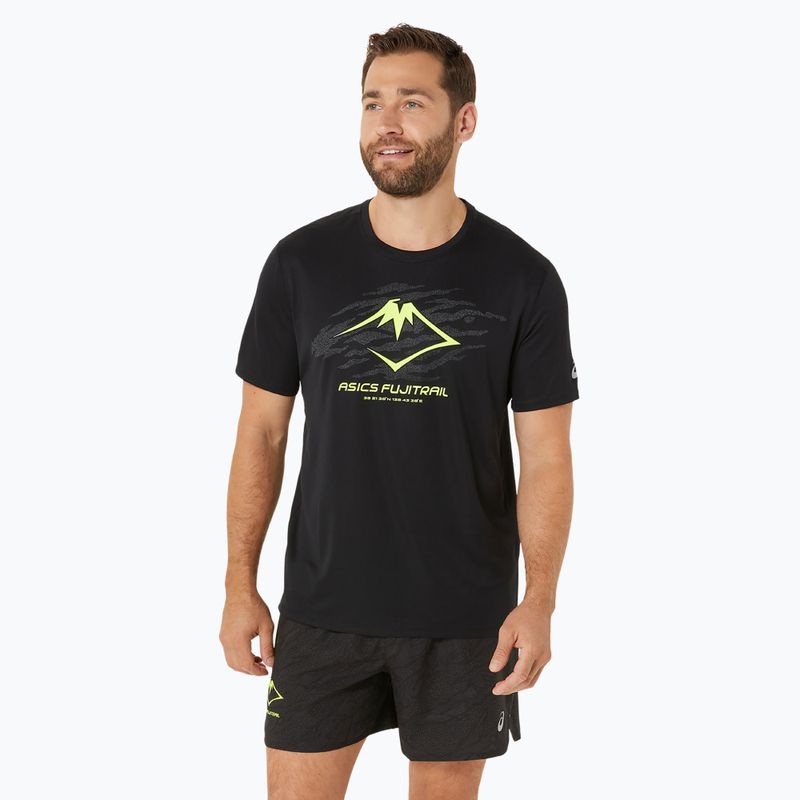 Tricou de alergare pentru bărbați ASICS Fujitrail Logo black/graphic grey/safety yellow