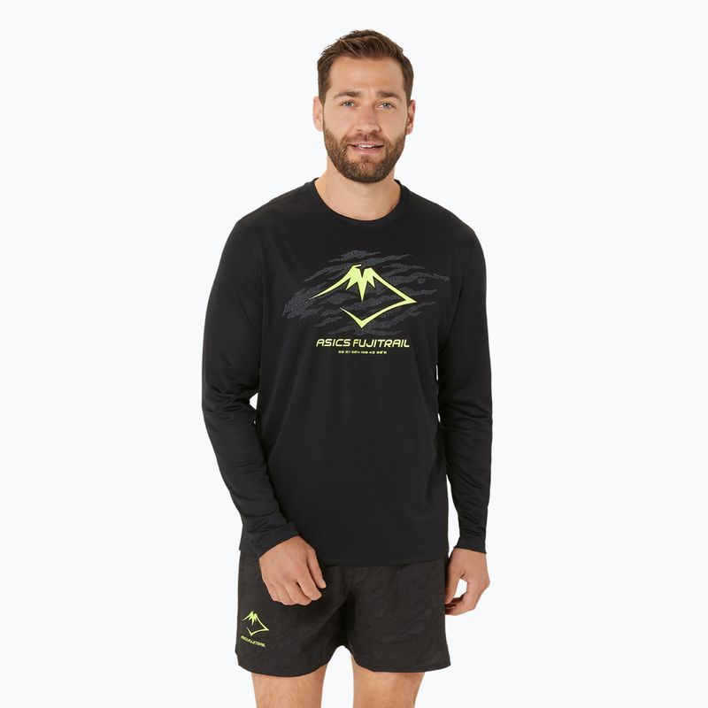 Longsleeve de alergare pentru bărbați  ASICS Fujitrail Logo black/graphic grey/safety yellow