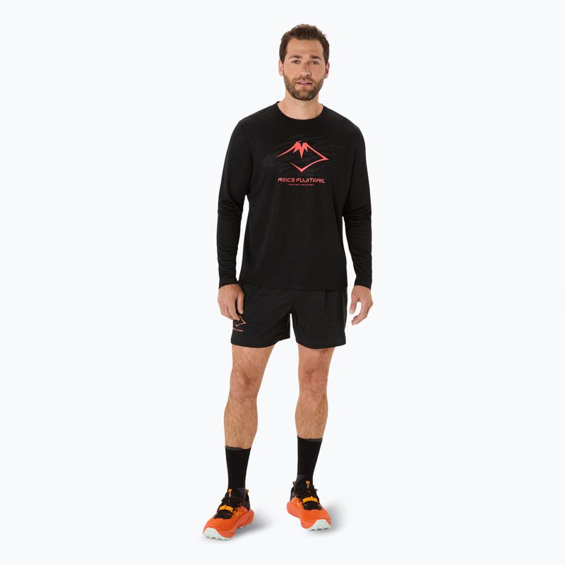 Longsleeve de alergare pentru bărbați ASICS Fujitrail Logo performance black/carbon/coral reefl 2