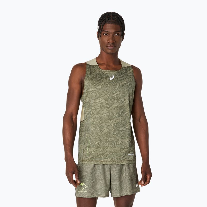Tricou de alergare pentru bărbați ASICS Fujitrail Singlet mantle green/khaki