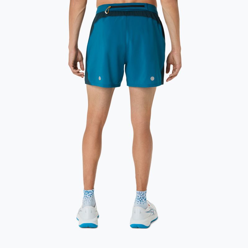 Pantaloni scurți de alergare pentru bărbați ASICS Road 5IN tranquil teal/dark teal/yamabuki yellow 3