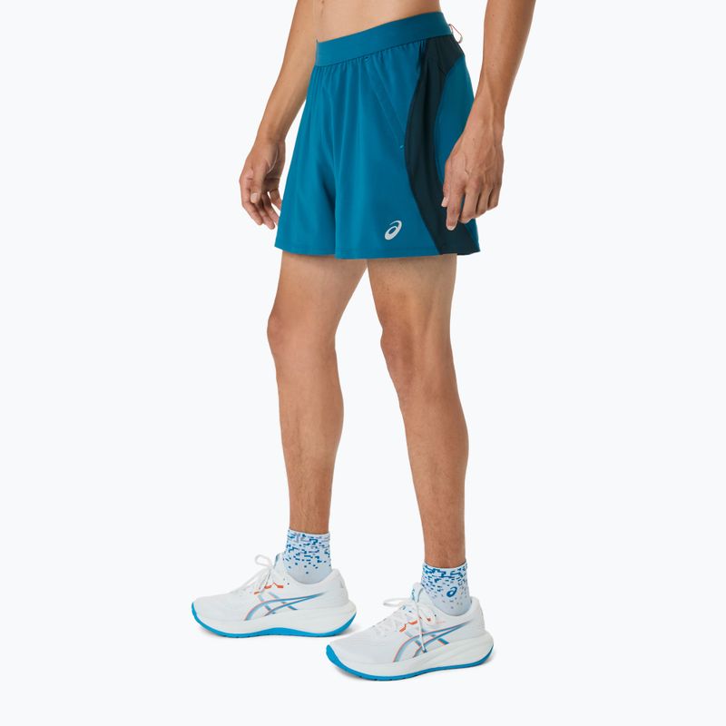 Pantaloni scurți de alergare pentru bărbați ASICS Road 5IN tranquil teal/dark teal/yamabuki yellow 4