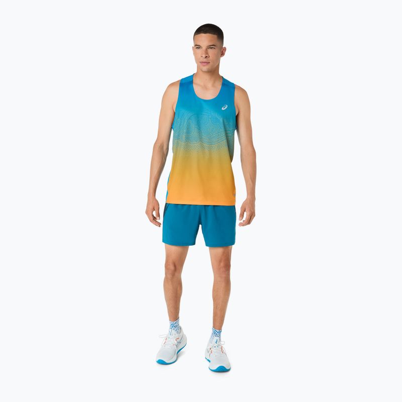 Tricou de alergare pentru bărbați ASICS Road Fade Singlet Aegean Blue/Yamabuki 2