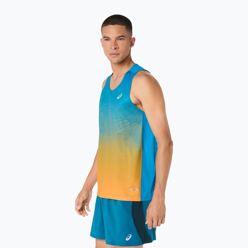 Tricou de alergare pentru bărbați ASICS Road Fade Singlet Aegean Blue/Yamabuki 4