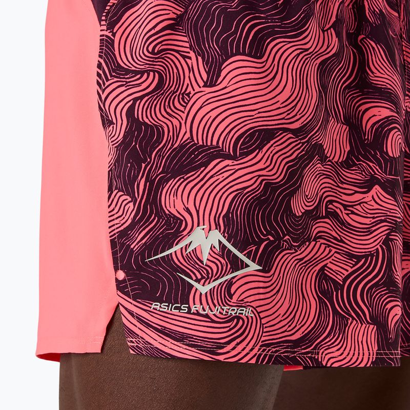 Pantaloni scurți de alergare pentru bărbați Asics Fujitrail All Over Print 5In Short Blazing Coral/Dark Aubergine 6
