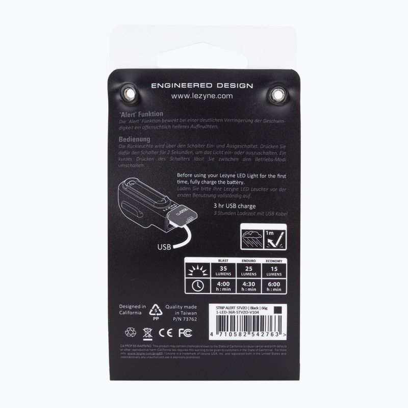 LEZYNE STRIP ALERT REAR STVZO lampă spate pentru biciclete, usb negru LZN-1-LED-36R-STVZO-V104 6