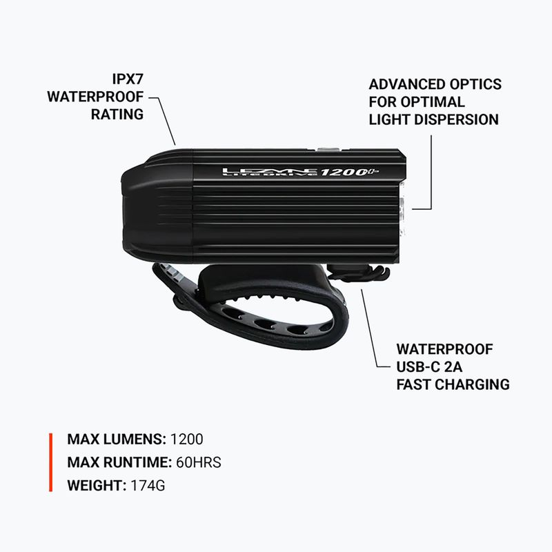 Far de bicicletă față Lezyne Lite Drive 1200+ Front satin black 5