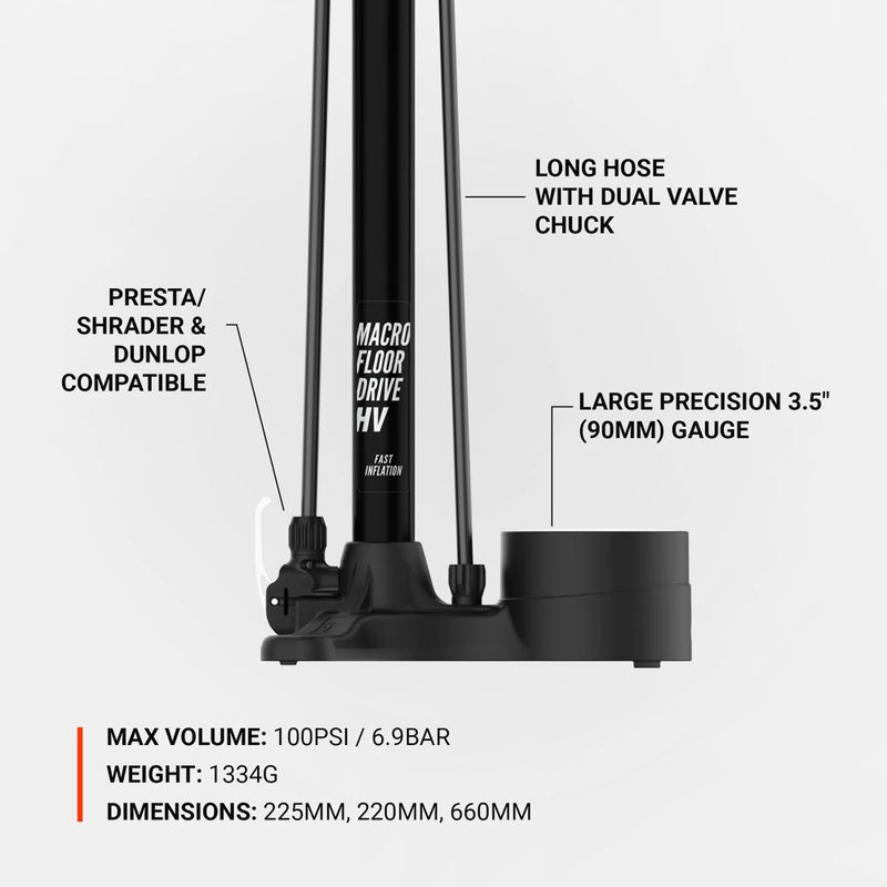Pompă de bicicletă Lezyne Macro HV Floor Drive DV 100psi flat black 6