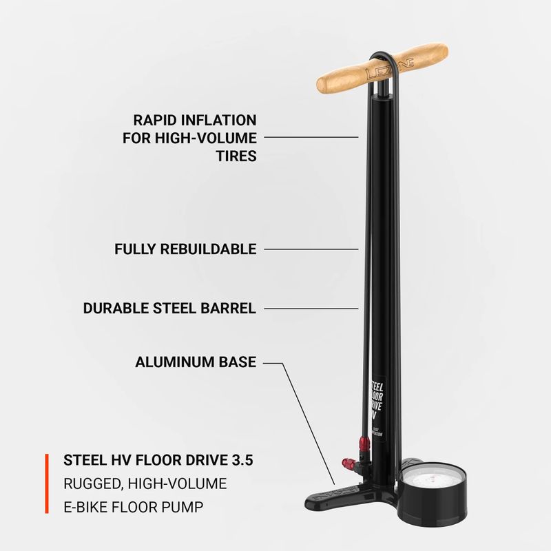 Pompă de bicicletă Lezyne Steel HV Floor Drive 3.5 100psi flat black 3