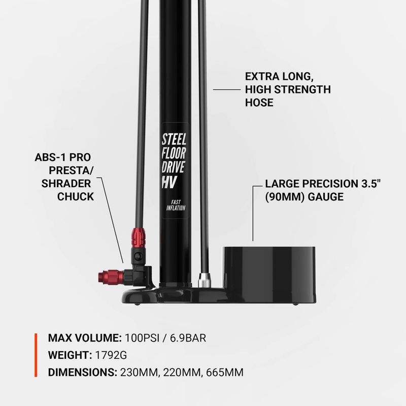Pompă de bicicletă Lezyne Steel HV Floor Drive 3.5 100psi flat black 4