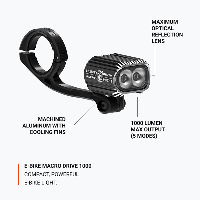 Lezyne E-Bike Macro Drive 1000 lumină frontală pentru biciclete negru 5