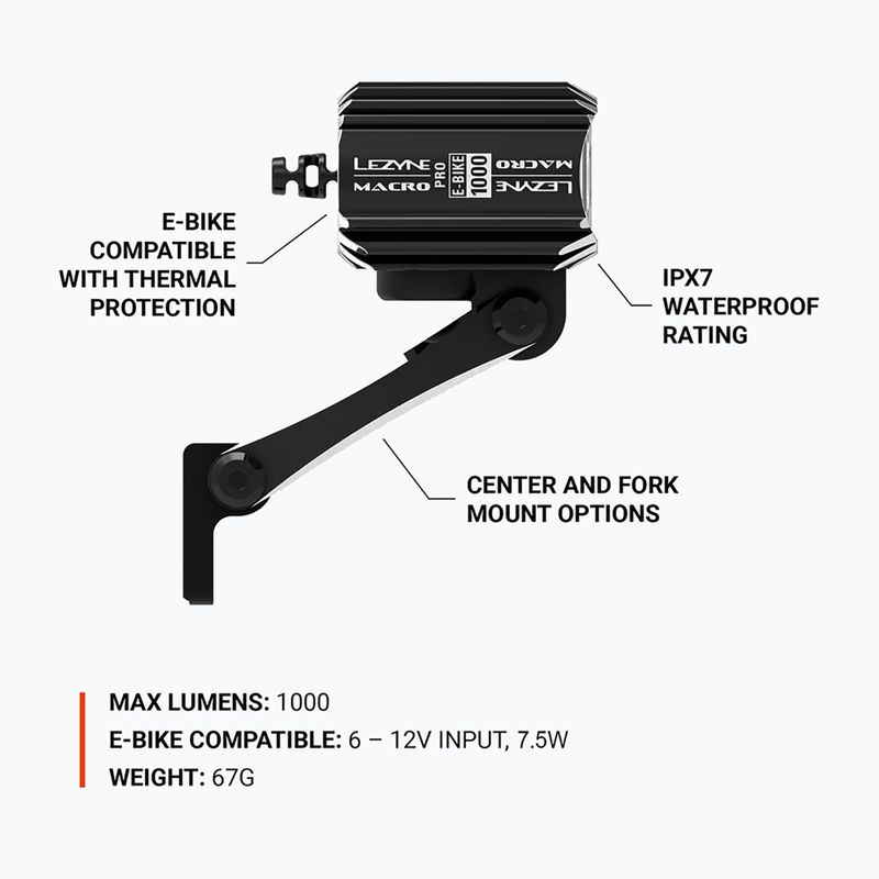 Lezyne E-Bike Macro Drive 1000 lumină frontală pentru biciclete negru 6